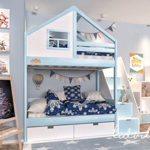 кровать домик голубая