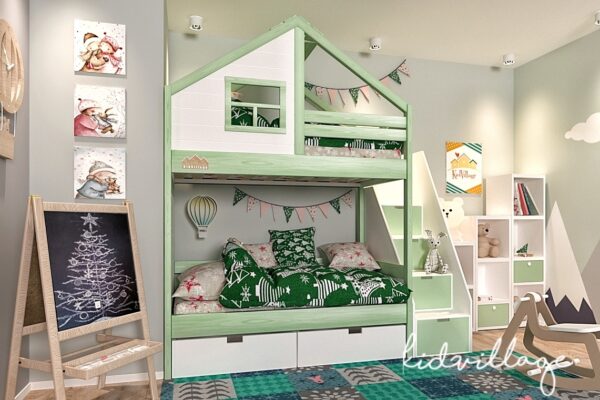 Кровать домик зелёная