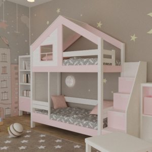 Кровать домик розовая