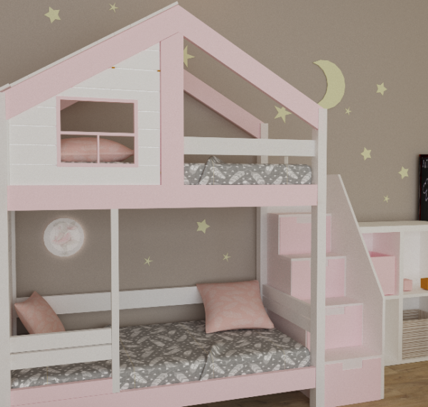 Кровать домик розовая1