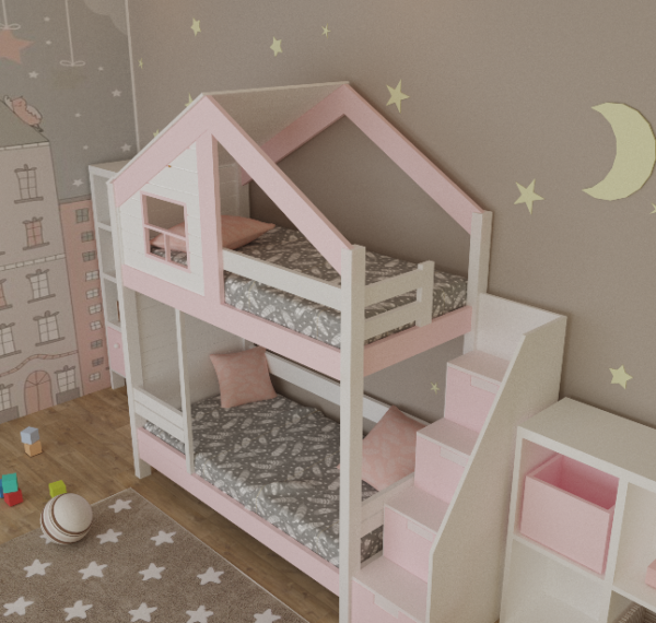 Кровать домик розовая2